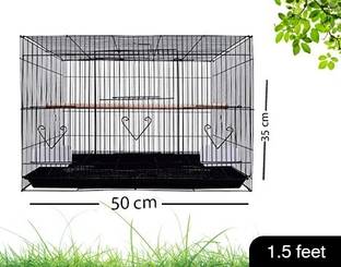 Animaux (1.5 FEET) (BLACK)with Handle, Two Feeder Bowls, Wooden Perch Stick Bird, Rabbit Cage