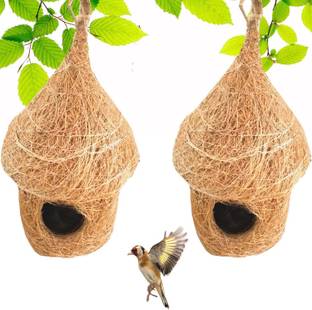 LIVEONCE NATURAL HUT BIRD HOUSE WITH HANGING HOOKS U CAN PLACE ANYWHERE PACK OF 2 Bird House
