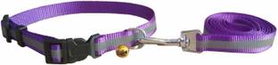 Pet Needs Adjustable Soft Nylon Reflective Stripe Dog Collar & Leash Set with Bell for Puppies Dog Collar & Leash (Small, purple) 130 cm Dog & Cat Strap Leash