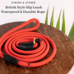 VamaLeathers British Style Slip Leash with Adjustable Stopper - Nylon Rope with Leather Trimmings - Hand Crafted - Length - 5 Feet (Including Loop), Thickness - 1 Cm 152.4 cm Dog Cord Leash