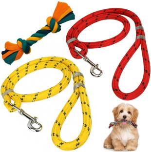 PETZLUV 2 Knot Rope Dog Toy & Rope Leashes Combo for Medium Dogs (20-25kg) 2 Durable 9mm 150 cm Dog & Cat Cord Leash