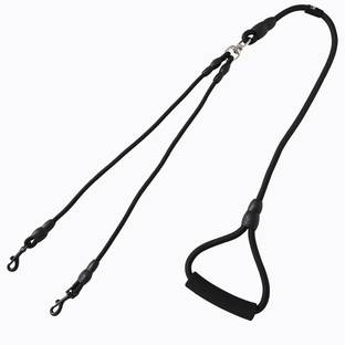 KUBER INDUSTRIES Double Coupler Dog Leash|Double Dog Leash|Durable Metal Hooks|Black 145 cm Dog Strap Leash