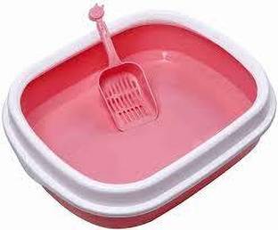 chullbull pet products Cat Litter Tray with Cat Litter Scooper,Semi Closed Style of Pink Litter Basin Pet Litter Tray Refill