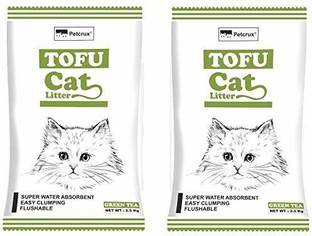 Petcrux Tofu Cat Litter Natural Cat Litter Flushable Cat Litter Clumping Plant Cat Litter Odor Control Cat Litter Dust Free Low Tracking Cat Litter 6 L - 2.5 Kg (Green Tea - Pack of 2 [Total 5 Kg]) Pet Litter Tray Refill