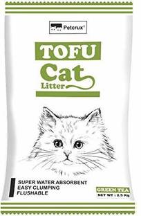 Petcrux Tofu Cat Litter Natural Cat Litter Flushable Cat Litter Clumping Plant Cat Litter Ultra Odour Control Cat Litter Dust Free Low Tracking Cat Litter 6 L - 2.5 Kg (Green Tea -) Pet Litter Tray Refill
