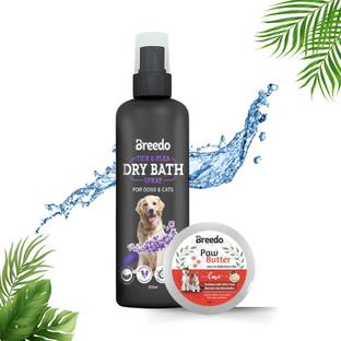 Breedo Dog Lavender DryBath Spray (200ml) + Paw Butter Moisturizing & Soft Cream(15ml)| Allergy Relief, Conditioning, Anti-fungal, Anti-microbial, Flea and Tick || Paw Butter Effective to Heal, Repair, Soften, Dry, Cracked, Paws & Elbows|| Dog Shampoo