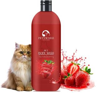 PETSWARE Cat Body Wash,5 in 1 Shampoo+Conditioner for all Breed of Cats Flea and Tick, Allergy Relief, Hypoallergenic, Anti-microbial, Conditioning Strawberry Cat Shampoo