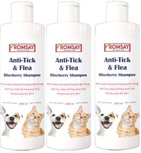 ROMSAY Anti-Tick And Flea Blueberry Shampoo For Dogs and Cats 200ML Pack Of 3 Flea and Tick, Allergy Relief, Anti-fungal, Anti-itching, Anti-dandruff, Hypoallergenic Blueberry Dog Shampoo