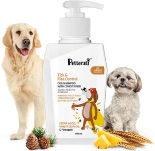 Petterati Tick & Flea Dog Shampoo for All Breeds | Removes Ticks | Flea and Tick | Cedar Wood, Wheat Germ Oil, Pineapple Dog Shampoo