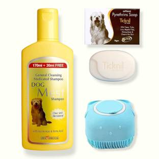 DogMest DogMest Shampoo 200ml, Ticknil Soap 75gm and soft Bath Brush. Anti-dandruff, Anti-fungal, Anti-itching, Flea and Tick Floral Dog Shampoo