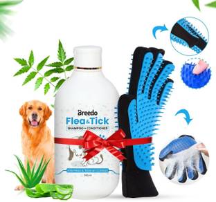 Breedo Dog Need (Combo of 2) Flea-Tick Shampoo Conditioner + Gloves Allergy Relief, Conditioning, Anti-fungal, Anti-microbial, Anti-itching, Anti-dandruff Natural Dog Shampoo