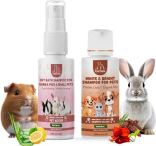 Unitailz Dry Bath Shampoo For Guinea Pigs, Small Pets -60ml +White & Bright Shampoo -60ml Conditioning, Whitening and Color Enhancing, Anti-fungal Fresh, Quick Clean & Refreshing | Maintain Hair Colour | All Small Pet Breed, Rabbit Shampoo