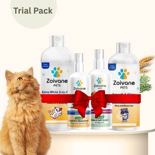 Zoivane (4*30ml) Trial Pack | Extra White 5-in-1, Smooth & Shine + Serum + Dry Shampoo Conditioning, Whitening and Color Enhancing Floral & Natural Cat Shampoo