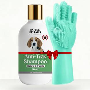 House Of Tails Anti-Tick Pet Shampoo with Bath Gloves Flea and Tick, Anti-itching Neem Dog, Cat Shampoo