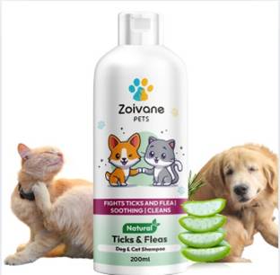Zoivane Tick and Fleas Dog & Cat Shampoo | Neem Tulsi Essential Oil Aloe Vera | 200 ML Flea and Tick, Conditioning, Anti-dandruff, Anti-fungal Green and Fresh Dog Shampoo