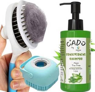 Zoivane Neem Shampoo, Comb & Brush Combo Premium Grooming Kit for Dogs & Cats Conditioning, Anti-Bacterial, Anti-fungal, Anti-dandruff Fresh Dog, Cat Shampoo