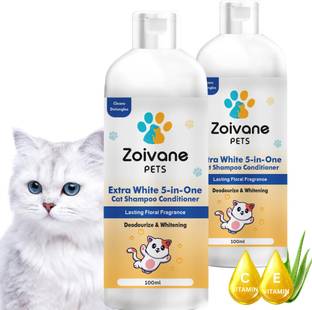Zoivane Extra White 5 in 1 Cat Shampoo & Conditioner, 100% Natural Active Ingredients Allergy Relief, Anti-microbial, Conditioning, Whitening and Color Enhancing Floral and Sweet Cat Shampoo