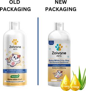 Zoivane Extra White 5 in 1 Cat Shampoo & Conditioner | 100% Natural Active Ingredients | Allergy Relief, Anti-microbial, Conditioning, Whitening and Color Enhancing Floral and Sweet Cat Shampoo
