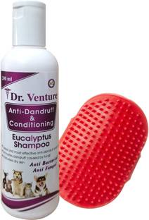 Dr Venture Anti-Dandruff & Conditioning shampoo 200 ml+ Pet Brush Allergy Relief, Anti-dandruff, Anti-fungal, Anti-itching, Anti-microbial, Conditioning Eucalyptus Dog Shampoo