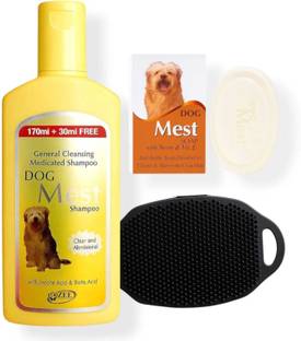ZEE DRUGS Dog Mest Shampoo (200ml) + Dog Mest Soap + Silicone Bath Brush for Pets Flea and Tick, Anti-itching Natural Dog Shampoo