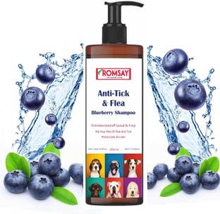 ROMSAY Tick & Flea Control Shampoo For Dogs & Cat 200ML By Positively Pet Care Allergy Relief, Anti-fungal, Anti-itching, Flea and Tick, Conditioning Blueberry Dog Shampoo
