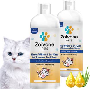 Zoivane Extra White 5 in 1 Cat Shampoo & Conditioner, 100% Natural Active Ingredients Allergy Relief, Anti-microbial, Conditioning, Whitening and Color Enhancing Floral and Sweet Cat Shampoo