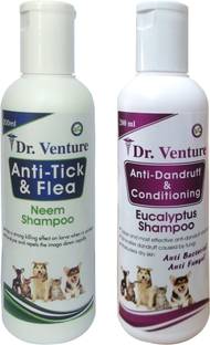 Dr Venture Anti-tick and Flea Dog Shampoo 200 ml + Anti Dandruff & Conditioning 200 ml Anti-microbial, Conditioning, Anti-fungal, Flea and Tick, Anti-dandruff, Anti-itching neem and eucalyptus Dog Shampoo