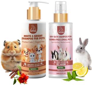 Unitailz Dry Bath Shampoo For Guinea Pigs, Small Pets -200ml +White Bright Shampoo -200ml Conditioning, Whitening and Color Enhancing, Anti-fungal Fresh, Quick Clean & Refreshing | Maintain Hair Colour | All Small Pet Breed, Rabbit Shampoo