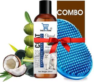 THE DDS STORE Grooming Combo for Dogs 200 ml(White Coat (Charcoal)+Bath Brush) Allergy Relief, Anti-dandruff, Anti-fungal, Anti-itching, Flea and Tick White Coat Dog Shampoo