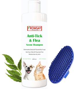 ROMSAY Anti-Tick & Flea Neem Shampoo For Dogs & Cat With Pet Brush Anti-dandruff, Anti-fungal, Anti-itching, Allergy Relief, Flea and Tick, Anti-microbial Neem Dog Shampoo