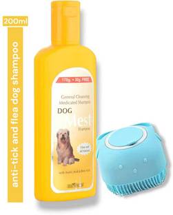 DogMest Dog Mest Flea and Tick, Anti-itching Natural Dog Shampoo with Soft Bath Brush Anti-dandruff, Anti-fungal, Anti-itching, Flea and Tick, Conditioning aloe vera, neem face Dog Shampoo