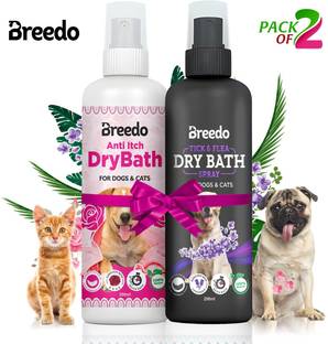 Breedo Allergy Relief, Conditioning, Anti-fungal, Anti-microbial, Anti-itching, Anti-dandruff + Rose White Dry Bath Shampoo Spray Waterless Shampoo Conditioning Dog Shampoo