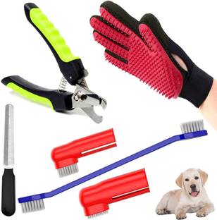 PSK PET MART Dog Nail Clippers with Filer + Toothbrush Kit +Grooming Glove Pet Spa Kit