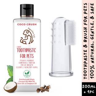 COCO CRUSH Pet Dental Care - Silicone Finger Toothbrush & 100% Natural Coconut Oil Pet Toothpaste