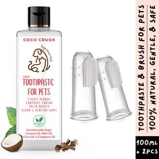 COCO CRUSH 100% Natural Pet Toothpaste, 100ml & 2 Finger Toothbrush Combo for Dental Care | Pet Toothpaste
