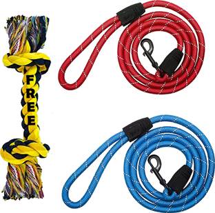 YOUHAVEDEAL 9 MM Fancy Leash Collar 2 Pc Combo Pack For Dogs and Cat with Playing Rope Toy Cotton, Polyester Chew Toy For Dog