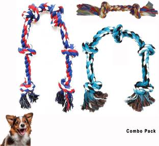 Bones UP Combo of 3 Pet Dog Puppy Knotted Rope Tug Toy for Playing (COLOR MAY VARY) Cotton Tug Toy For Dog