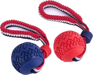 PROBEROS Dog Chew Ball Tug Toy with Nylon Braided Handle Teething Dental Cleaning Toy Nylon Tug Toy For Dog