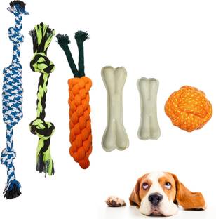 Bones UP Combo of 6 Dog Chew Cotton Rope Toys for Puppy Ideal for Playing, Chew and Fetch Cotton Chew Toy For Dog