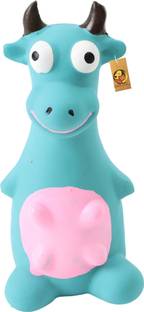Foodie Puppies Natural Latex Non-Toxic, Cute Animal Design, Fetch & Chew Safe Play - Blue Bull Rubber Squeaky Toy For Dog
