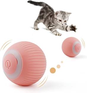 Pet Needs Quiet Smart Automatic Rotating LED Cat Ball Toy-Pink Silicone Ball, Fetch Toy, Rubber Toy, Training Aid For Cat