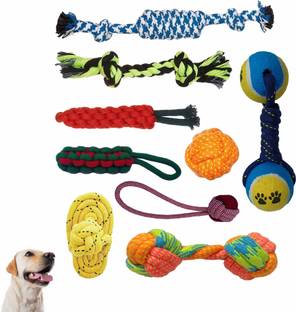Bones UP Combo of 9 Dog Chew Cotton Rope Toys for Puppy Ideal for Playing, Chew and Fetch Cotton Chew Toy For Dog