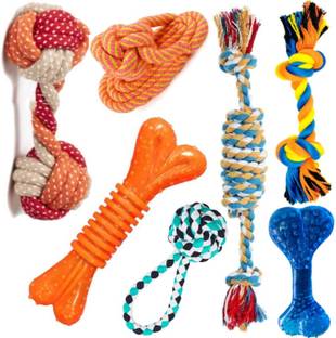 YOUHAVEDEAL Dog Chew Toys, 7 Pack Puppy Teething Chew Toys, Dog Toys for Aggressive Chewers, with Dog Rope Toys, Dog Chew Bone and Interactive Toys, for Medium, Small Dogs Gift Set (Color May Vary) Cotton Bone, Fetch Toy, Rubber Toy, Tug Toy, Tough Toy, Chew Toy For Dog