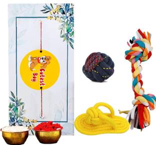 Petyantra Combo of Coolest Boy Pet Dog Rakhi For Dog Chew Toys Gift Ball,Slipper,2 Knot Cotton Chew Toy, Ball, Tug Toy For Dog