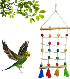 Jainsons Pet Products Bird Rope Wooden Ladder Swing Ladder Hanging Cage Chew Toys for Bir Wooden Chew Toy, Perch For Bird
