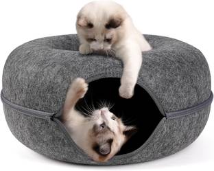 Abhsant Cat Tunnel Bed,Felt Tunnel Cat Nest,Removable Cat Hideaway Folded Donut Tunnel Jute Soft Toy For Dog & Cat