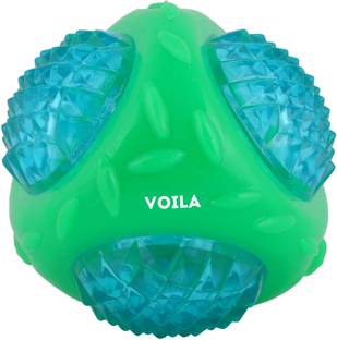 VOILA Chew Flashing Ball Toy for Dog (Green & Blue) Interactive & Safe Play Rubber Ball For Dog
