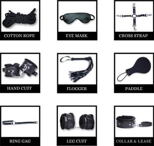 cinrada Handcuff Role Play kit (black) Activity Set for Spice up Their Honeymoon Leather Soft Toy For Dog