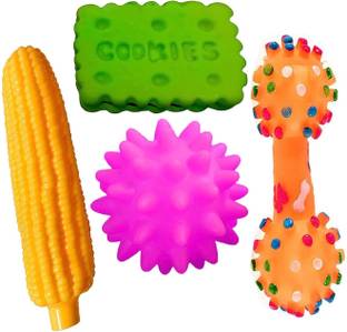 W9 Pet Products Combo of 4 Soft Latex Rubber Interactive Squeaky Toys for Small Puppy- Rubber Ball, Fetch Toy, Rubber Toy, Squeaky Toy, Soft Toy For Dog & Cat