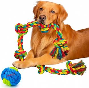 PETZLUV Rope Dog Toy for Large Dogs | 5-Knot Strong Tug Chew Rope for Aggressive Chewers Cotton Ball, Tug Toy, Fetch Toy, Tough Toy, Training Aid, Chew Toy For Dog